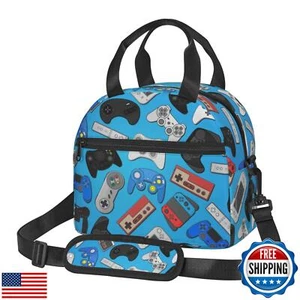Video Game Controller Background Lunch Bag Gaming Theme Reusable Insulated Lu - Picture 1 of 5