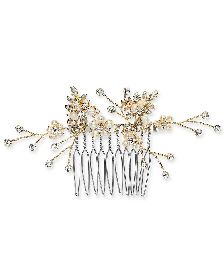 Peine de pelo pequeño para mujer INC International dorado cristal y perla de imitación Foto 1 de 1