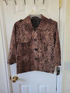 Elementz Jacket Size L Leopard Print Button Up Lined 3/4 Sleeve Cotton - Picture 1 of 14