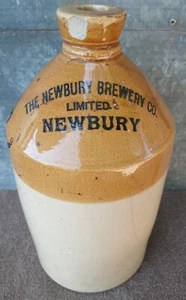 Antike Steinzeug Gallone Flagon - Newbury Brewery Co limitiert - Loch in Seite, Lampe - Bild 1 von 9