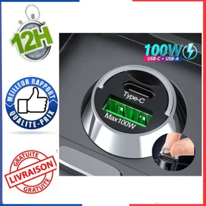 Mini Chargeur Voiture Super Rapide 100W USB-C PD QC 3.0 Allume-Cigare SUV Camion - Imagen 1 de 9