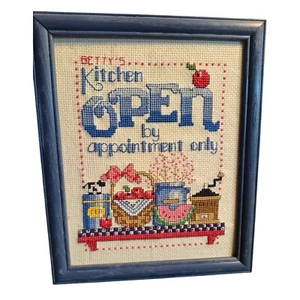 Vtg Cross Stich Framed Decor Bettys Kitchen Open Appointment Only 11.x9.5 READ - Picture 1 of 5