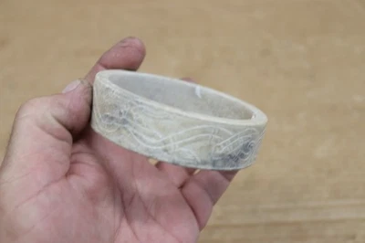 Vintage Chinese White unpolished Jade Bracelet engraved - Image 1 of 4