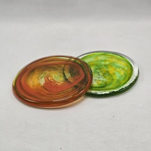 Pair of Art Glass Disc Golf Mini Markers 3.6" PDGA Legal Size Red Green Swirl - Picture 1 of 8