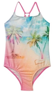 Justice Girls 1 Piece Swimsuit Pink Size 10 Colorful Adjustable Straps Lined - Picture 1 of 10