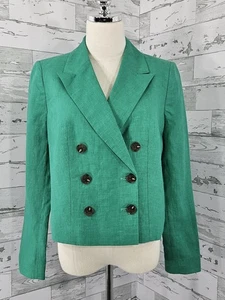 Talbots Cropped Linen Jacket Green Button Front Womens 8 - Picture 1 of 9