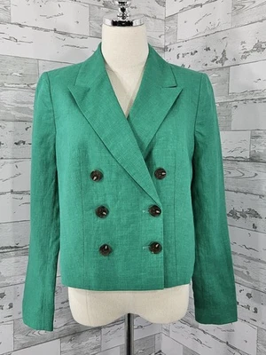 Talbots Cropped Linen Jacket Green Button Front Womens 8 - Image 1 of 4