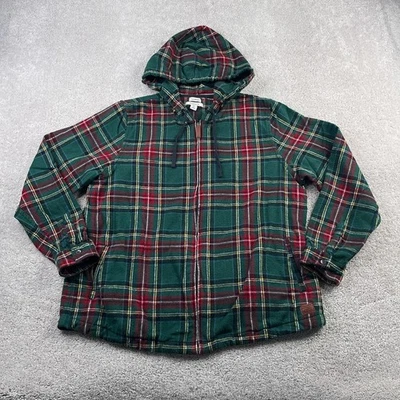 Толстовка с капюшоном женская LL Bean XL зеленая красная клетчатая фланелевая на молнии с капюшоном свободная посадка - Изображение 1 из 4