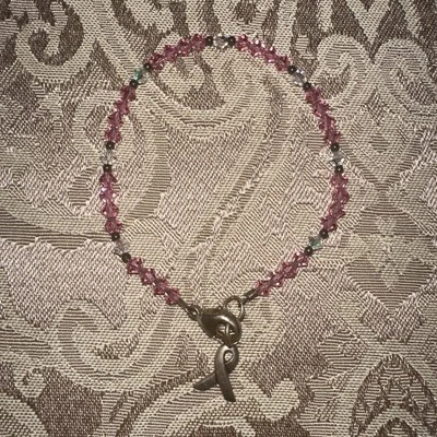 Cancer Awareness 925 Sterling Silver Ribbon Bead Bracelet Pink  Crystals - Image 1 of 4