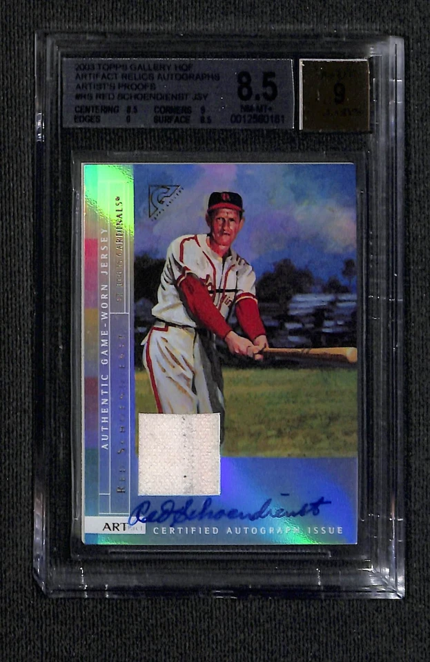 2003 Topps Gallery HOF Artifact Relics AP/25 Red Schoendienst BGS 8,5 Auto 9 Foto 1 de 2