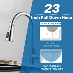 Edelstahl Chrom Küchenarmatur herunterziehbar 1 Loch schwenkbar herunterziehbar Brause Mixer - Bild 1 von 13