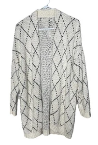 Eileen Fisher Size S 100% Organic Cotton Window Pane Diamond Cardigan Sweater - Picture 1 of 7