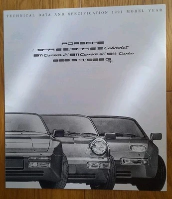 Folleto PORSCHE Tech/especificaciones 1991. 944 S2, 911 Turbo, 911 Carerra 2/4, 928 S4/GT Foto 1 de 3