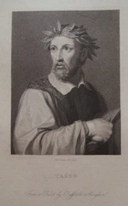 TORQUATO TASSO Antique 19th C Engraving - Italian Poet - Picture 1 of 4