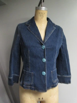 Дамы Тахари джинсовая куртка красивый со стразами украшенный цветок кнопки средний - Изображение 1 из 4