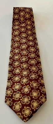 Corbata de trébol Bugatti para hombre 100 % seda 4 hojas marrón tostado y tonos borgoña Foto 1 de 4