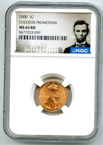 2000 US MINT CENT CHEERIOS PROMOTION NGC MS65 RD LINCOLN PENNY W/ OGP - Picture 1 of 4