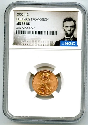 2000 US MINT CENT CHEERIOS PROMOTION NGC MS65 RD LINCOLN PENNY W/ OGP - Image 1 of 4