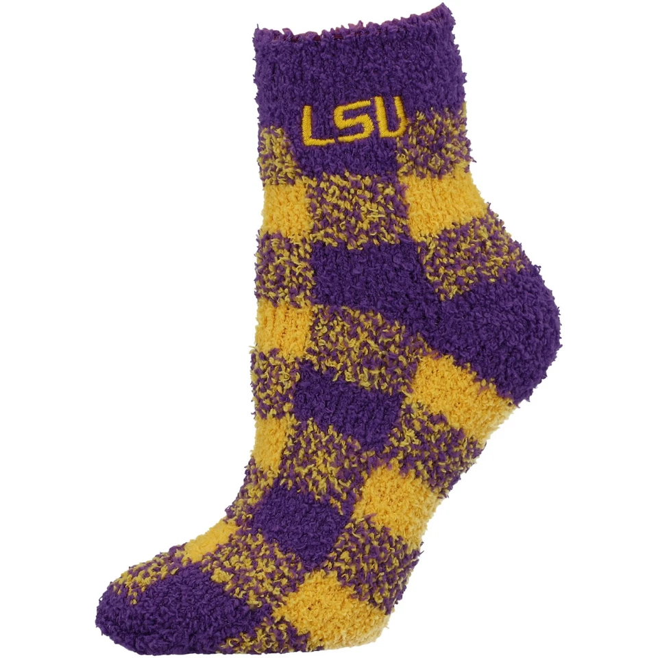 Women's ZooZatz LSU Tigers Fuzzy Buffalo Checkered Ankle Socks - Image 1 of 1