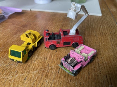 Matchbox Job lot Snorkel Fire Engine Red 1981 No 2 Jeep 1971 Crane Truck 1976 - Image 1 of 4