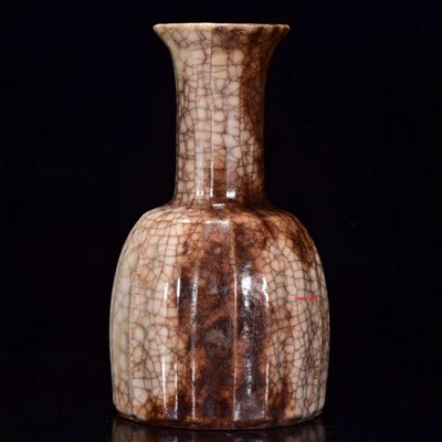 9.0" china archaic song dynasty guan kiln porcelain lce crack melon shaped vase - Image 1 of 4