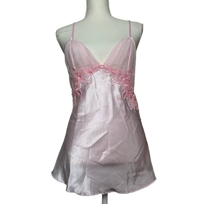 Conjunto de lencería vintage Babydoll de encaje floral satinado rosa Shirley of Hollywood Y2K Foto 1 de 4