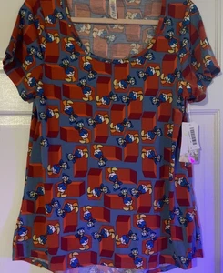 LuLaRoe Disney Paperino T Shirt Classica Blu Rosso Stampa Blocco Donna M Nuova con etichette - Foto 1 di 9