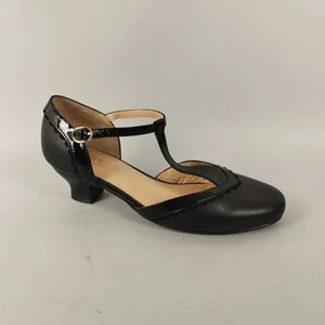 Hotter T Bar Shoes Womens 7.5 EXF Black Leather Mary Jane Heel Smart Dance Wide - Picture 1 of 15