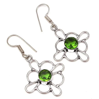 Pendientes de joyería de plata hechos a mano con piedras preciosas de cuarzo peridoto de 1,5"" Foto 1 de 4