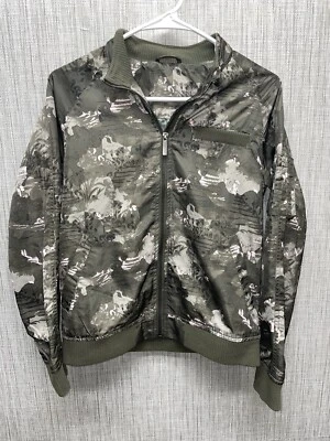 Chaqueta para mujer Members Only Café Style verde camuflada satinada talla S Foto 1 de 4