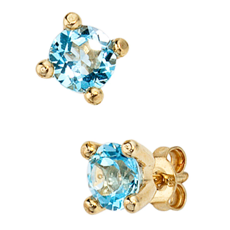 Pendientes De Oro Amarillo 333 Con Topacio Azul, 6.5mm, Para Damas - Imagen 1 de 1