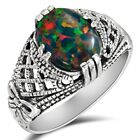 2CT Natural Red Fire Opal 925 Solid Sterling Silver Filigree Ring Sz 8 FD3
