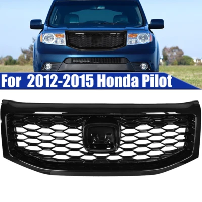 Parrilla superior negra brillante delantera para Honda Pilot 2012 2013-2015 parrilla de nido de abeja Foto 1 de 4