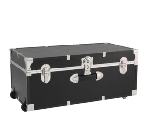 Black Vinyl Storage Trunk Heavy Duty Lockable Camp College Dorm Chest USA Made - Picture 1 of 6