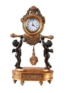 Table Clock Empire Mantel Medusa Pendulum Angel Figurine Antique Cabinet Gold - Picture 1 of 5