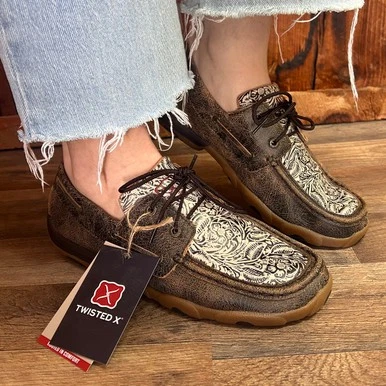 Zapato de barco Twisted X para mujer marrón y floral en relieve sin usar, en caja SMUWDM53 Foto 1 de 4