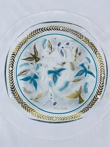 Georges Briard Vintage Bird Of Paradise Art Glass Dish Gold Teal White Purple - Picture 1 of 17