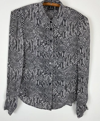 I.N.C. 100% 真丝衬衫 6P 黑色白色动物蛇 Python 图案 — 第 1/4 张图片