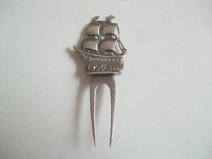Old Prewar Sausage or Cheese Skewer, Decorative Fork, Picker, 800 Silver Sailing Ship - Picture 1 of 7