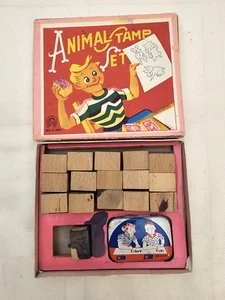 1960s Vintage ANIMAL STAMP SET  Made In Japan Condition  16 Rubber & Wood Stamps - Picture 1 of 4