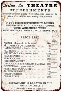 Metal Sign 1950 Drive In Theater Menu Vintage Look Reproduction 8 x 12 - Picture 1 of 1