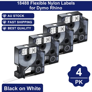 4X 18488 Black on White Flexible Nylon Industrial Label for Dymo Rhino 5000 12MM - Bild 1 von 12