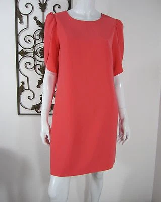 CYNTHIA STEFFE NWT SHORT SLEEVE EXPOSED ZIPPER DRESS SIZE 10 SOLID CORAL BLOOM  - Image 1 of 4