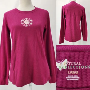 Natural Reflections Womens Large Thermal Waffle Knit Long Sleeve Shirt Magenta - Picture 1 of 9