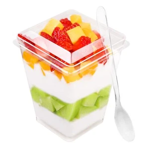 50 Pack 5 oz Plastic Dessert Cups with Lids and Spoons, Yogurt Parfait Cups w... - Picture 1 of 7