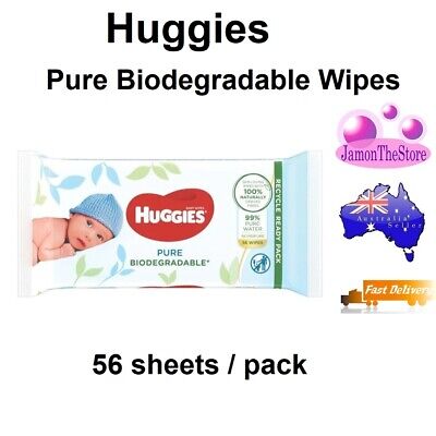 Huggies Pure Biodegradable Baby Wipes 56shts 100% Natural 99% Pure Water Recycle • 12$
