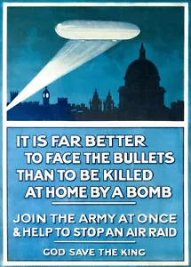 Prima guerra mondiale British Recruiting Propaganda, Recruitment Vintage London Zeppelin Poster - Foto 1 di 63