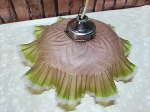 Lampadario Fiore Vetro Soffiato Originale Anni 30/40 Rosato Verde Bianco Opale - Foto 1 di 9