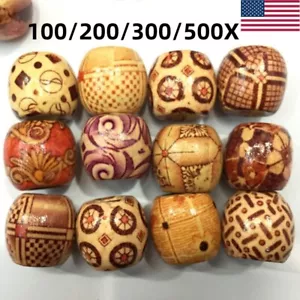 100-500pcs Mixed Large Hole BOHO Wooden Beads for Macrame European Charms Crafts - Picture 1 of 13