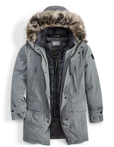 Michael Kors Men's Heather Grey Hooded Down Bib Snorkel Parka Coat Jacket - Picture 1 of 4